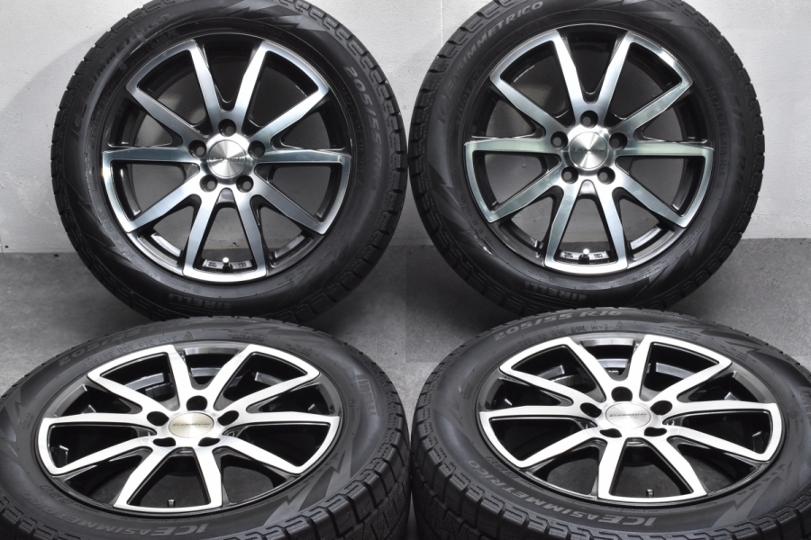 【バリ溝】ユーロバーン 16in 6.5J +48 PCD108 ピレリ アイスアシンメトリコ 205/55R16 ボルボ C30 S40 S60  V40 V50 V70 等 純正サイズ