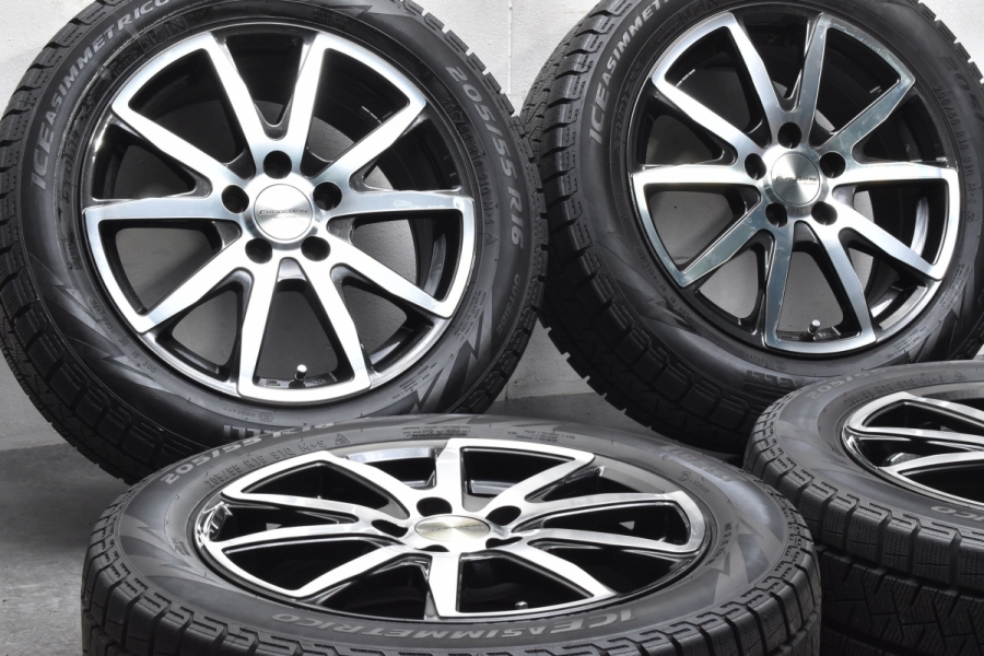 【バリ溝】ユーロバーン 16in 6.5J +48 PCD108 ピレリ アイスアシンメトリコ 205/55R16 ボルボ C30 S40 S60  V40 V50 V70 等 純正サイズ