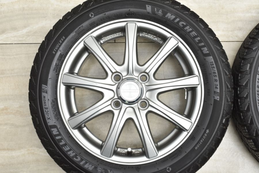 走行わずか バリ溝】ユーロマジック 14in 4.5J +45 PCD100 ミシュラン X-ICE SNOW 155/65R14 N-BOX アルト  スペーシア タント ミラ 中古 スタッドレスタイヤホイールセット | パーツ販売ナンバーワン