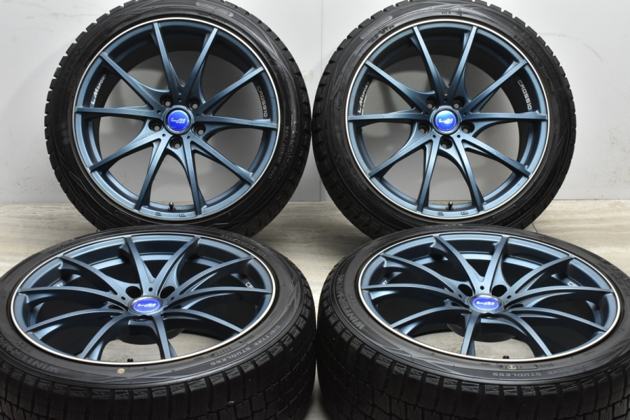 【バリ溝 美品】 LMスポーツ CROSS10 18in 8.5J +45 PCD114.3 ダンロップ ウィンターマックス WM01  245/40R18 レクサス GS WRX S4 STI