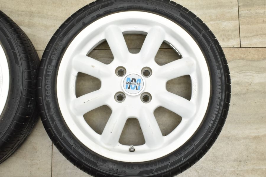 【希少 バリ溝】MINILITE ミニライト 15in 5J+45 PCD100 エコブルー RY26 165/50R15 コペン ミラジーノ タント  ムーヴ MAX ワゴンR アルト