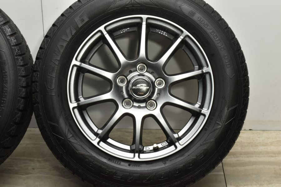 【バリ溝 美品】シュナイダー 15in 6J +50 PCD114.3 グッドイヤー アイスナビ6 195/65R15 ノア ヴォクシー  ステップワゴン アクセラ