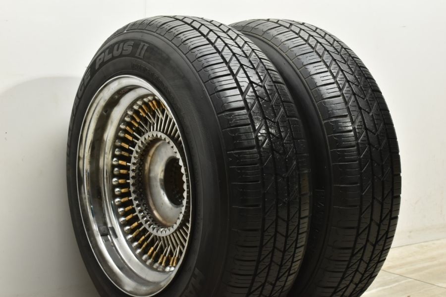 【希少 当時物】DAYTON デイトン ワイヤーホイール 14in 7J -40 P175/70R14 ホワイトリボン リバース ローライダー  ゴールドニップル 2本