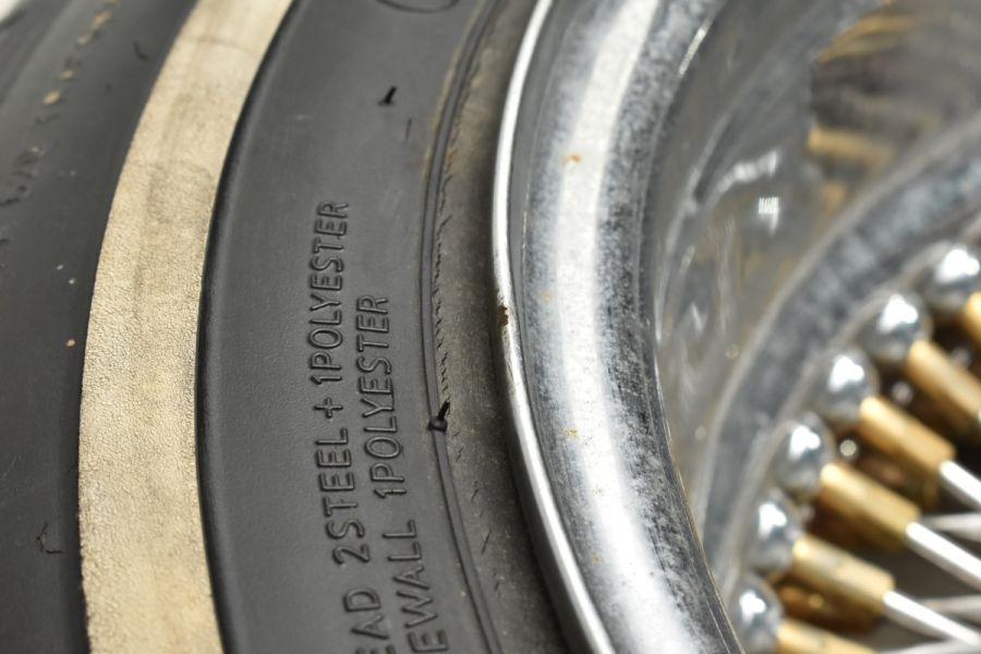 【希少 当時物】DAYTON デイトン ワイヤーホイール 14in 7J -40 P175/70R14 ホワイトリボン リバース ローライダー  ゴールドニップル 2本