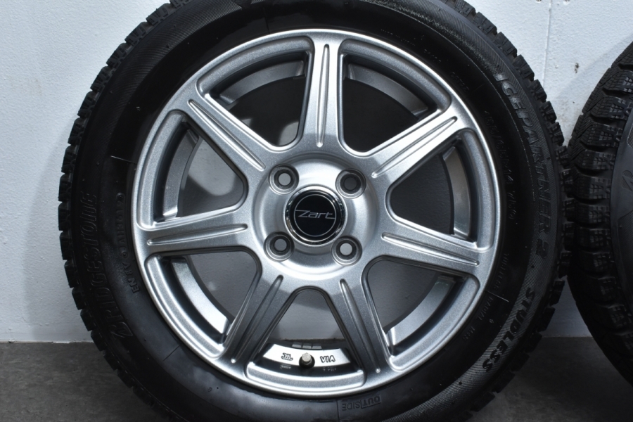 【超バリ溝】155/65R14 スタッドレスタイヤ ホイールセット ブリヂストン 美品 バリ溝】ZART R7 14in 4.5J +45 PCD100 ブリヂストン