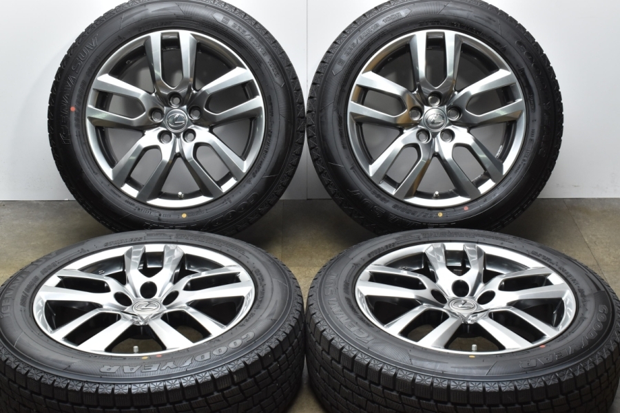 美品 バリ溝】レクサス NX バージョンL 純正 18in 7.5J +35 PCD114.3 グッドイヤー アイスナビ SUV 225/60R18  ハリアー RAV4 流用も 中古 スタッドレスタイヤホイールセット | パーツ販売ナンバーワン