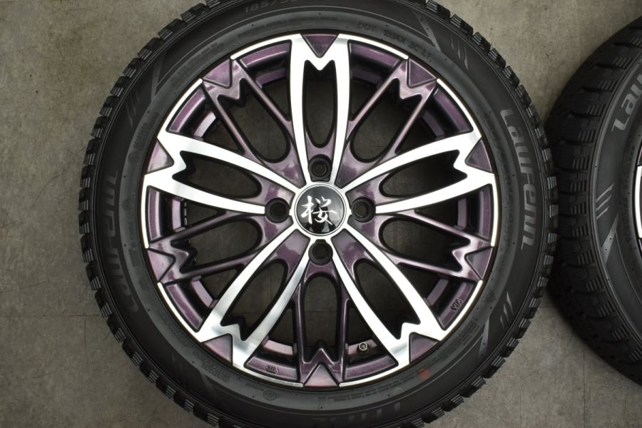 【バリ溝】和道 桜 5分咲き 15in 6J +48 PCD100 LauFEnn 185/55R15 フィット ノート マーチ デミオ ベリーサ  スイフト パープル