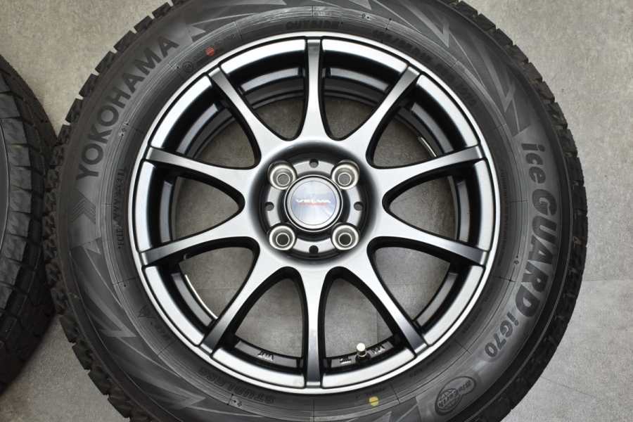 【バリ溝品 iG70】WEDS VELVA 15in 5.5J +50 PCD100 ヨコハマ アイスガード7 185/65R15 アクア カローラ  ノート フィット デミオ MAZDA2