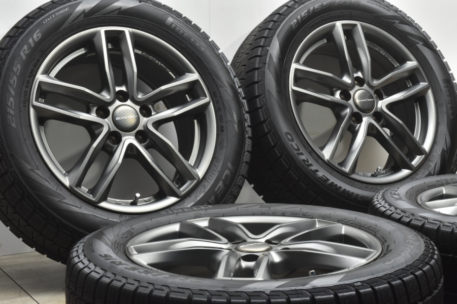 【美品】ユーロテック GAYA5 16in 6.5J +48 PCD108 ピレリ アイスアシンメトリコ 215/55R16 ボルボ C70 S60  V60 純正サイズ スタッドレス