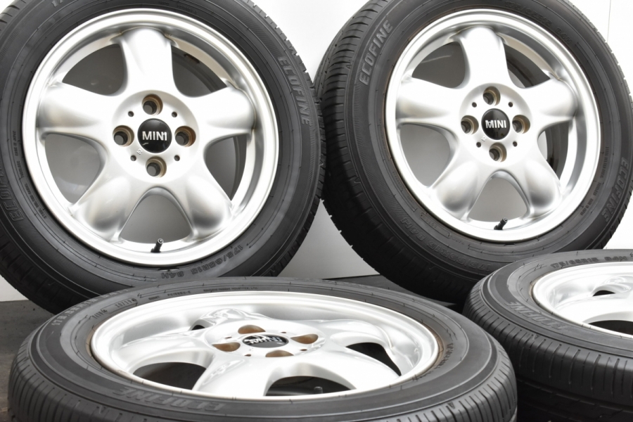 【美品 バリ溝】ミニ R56 クーパー 純正 15in 5.5J +45 PCD100 エコファイン 175/65R15 5スター スープラR100  R52 R55 R57 アクア ヴィッツ