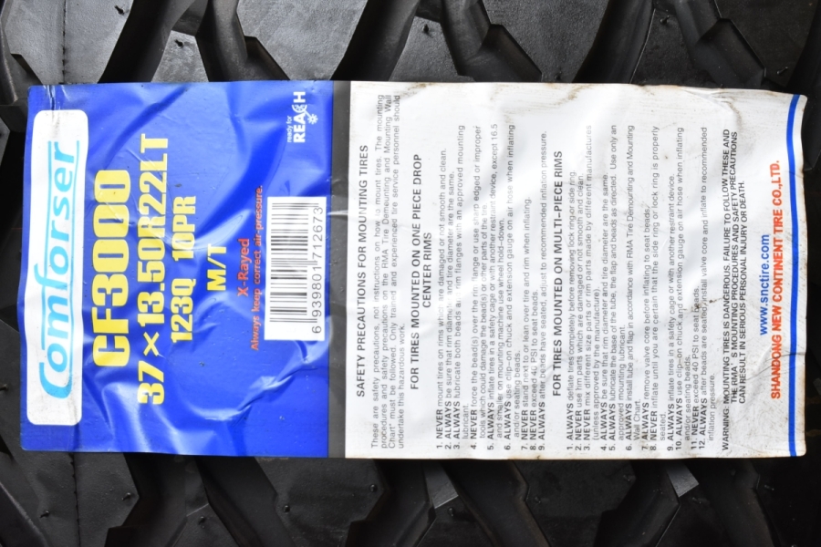 ラベル付き未使用品】COMFORSER CF3000 37×13.50R22 サマー ラベル付き未使用品】COMFORSER CF3000 37×13.50R22 サマー