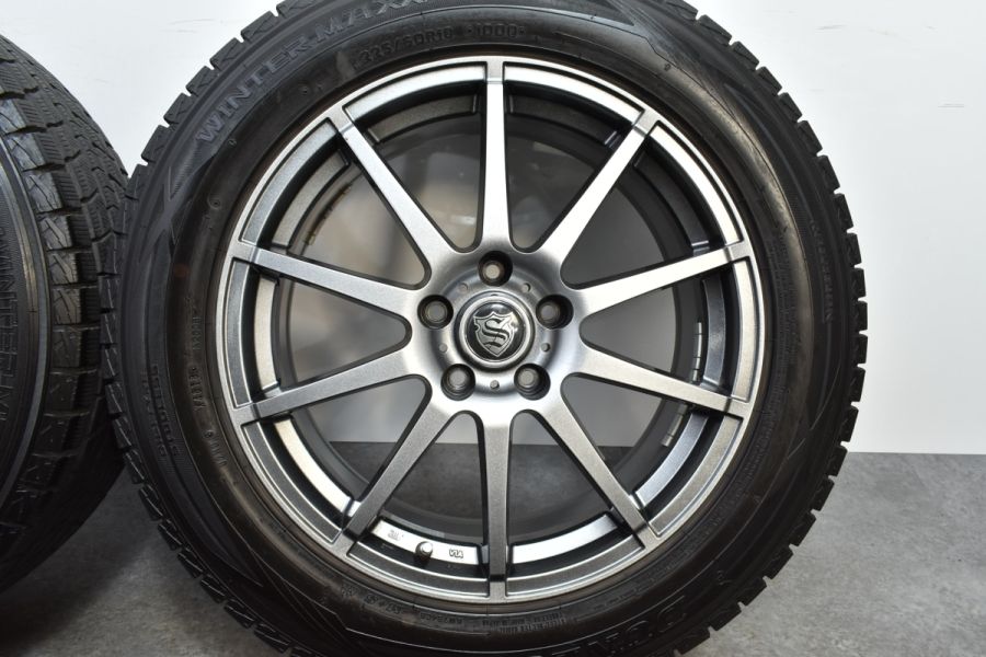 【美品 バリ溝】ストレンジャー 18in 7.5J +48 PCD114.3 ダンロップ ウィンターマックス SJ8 225/60R18  エクストレイル CX-8 CX-5