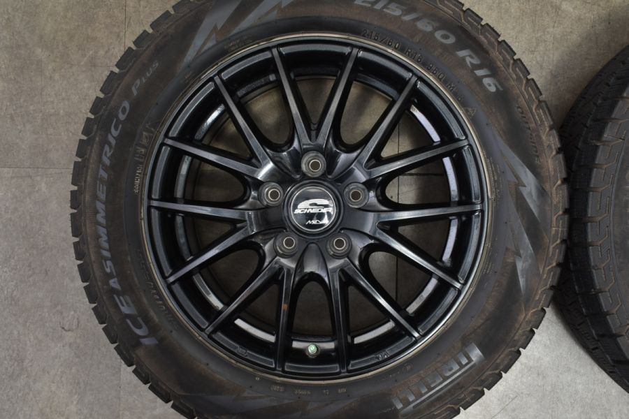 【バリ溝 美品】シュナイダー 16in 6.5J+53 PCD114.3 ピレリ アイスアシンメトリコプラス 215/60R16 エスティマ  オデッセイ ヴェゼル CX-3