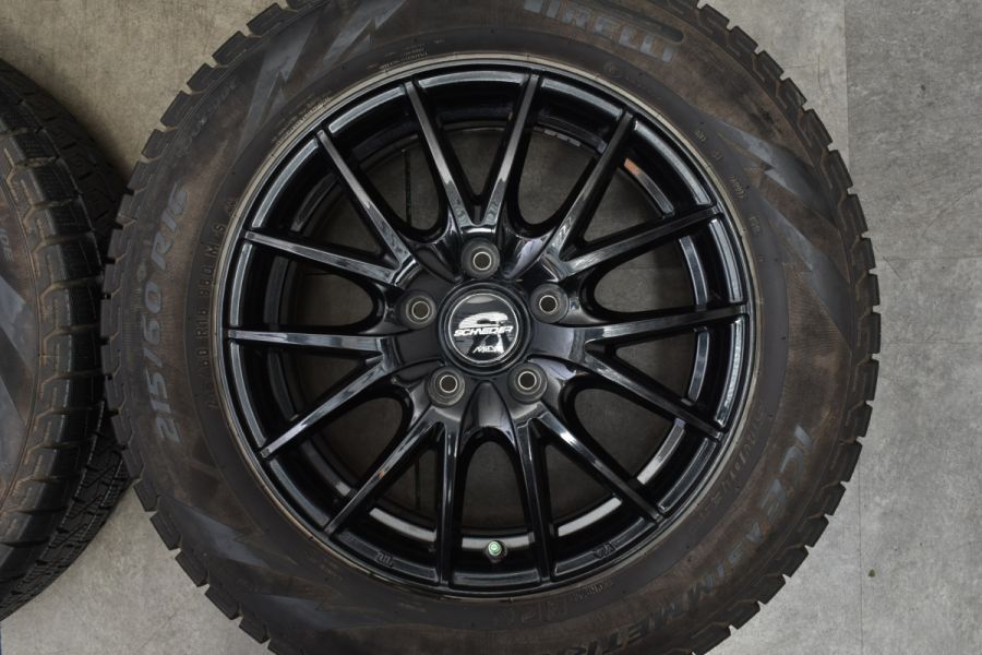 【バリ溝 美品】シュナイダー 16in 6.5J+53 PCD114.3 ピレリ アイスアシンメトリコプラス 215/60R16 エスティマ  オデッセイ ヴェゼル CX-3