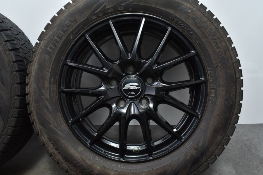 【バリ溝 美品】シュナイダー 16in 6.5J+53 PCD114.3 ピレリ アイスアシンメトリコプラス 215/60R16 エスティマ  オデッセイ ヴェゼル CX-3