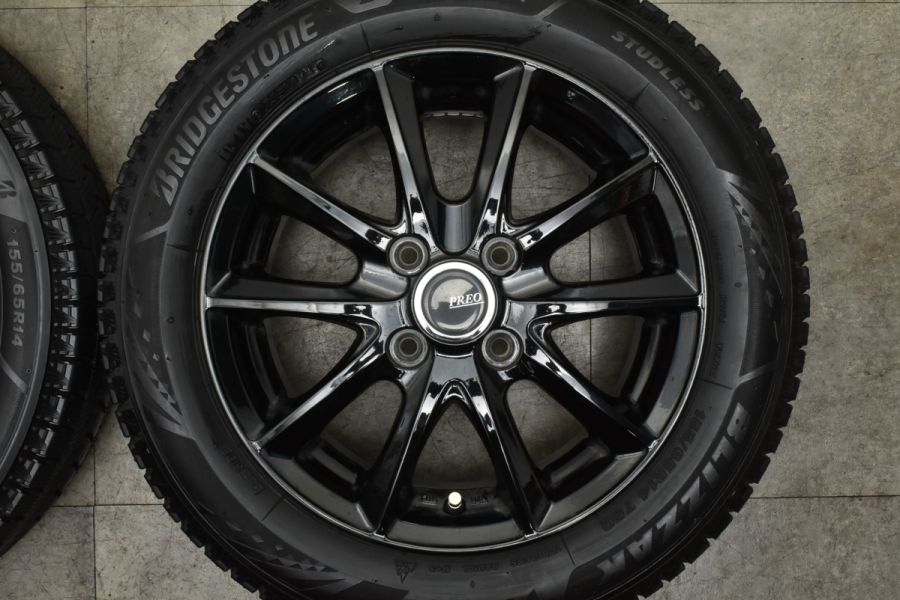 バリ溝】PERO 14in 4.5J +45 PCD100 ブリヂストン ブリザック VRX3 155