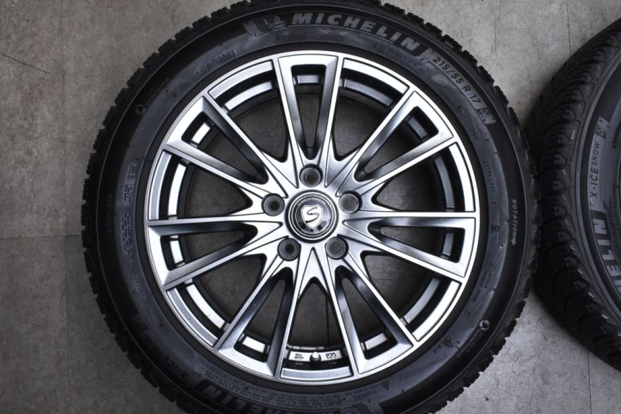 【美品 バリ溝】ストレンジャー 17in 7J +53 PCD114.3 ミシュラン X-ICE SNOW 215/55R17 オデッセイ ヴェゼル  エスティマ CX-3