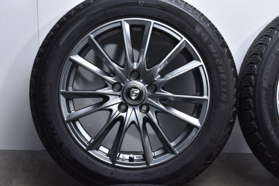 【美品 バリ溝】ストレンジャー 17in 7J +53 PCD114.3 ミシュラン X-ICE SNOW 215/55R17 オデッセイ ヴェゼル  エスティマ CX-3